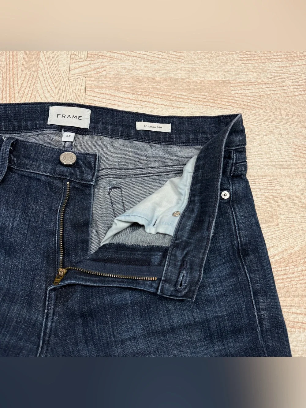 FRAME Denim L'Homme Slim Straight Blue Jeans Stretch Mens Size 32 X 30 LMH468